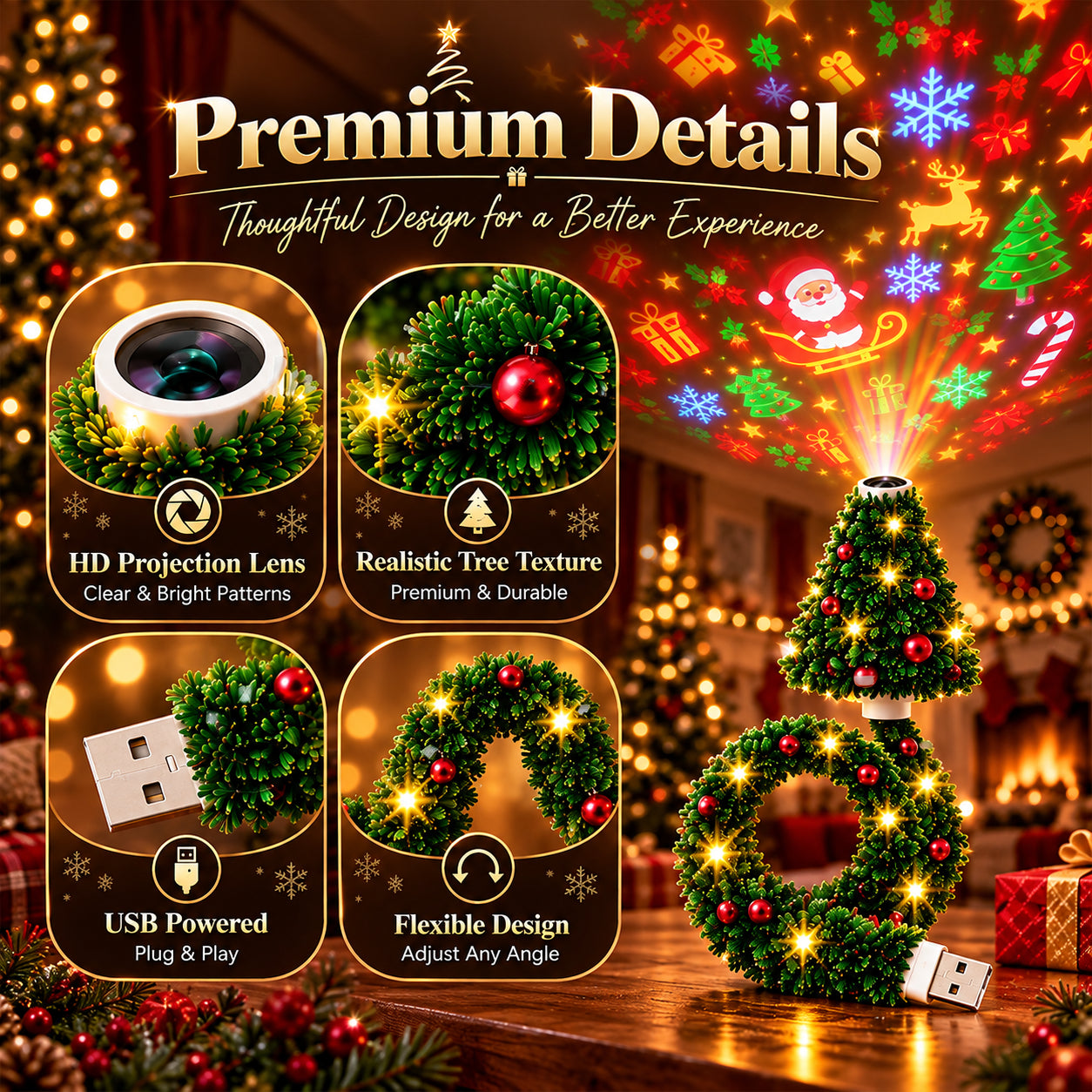 Christmas projector lens and flexible design