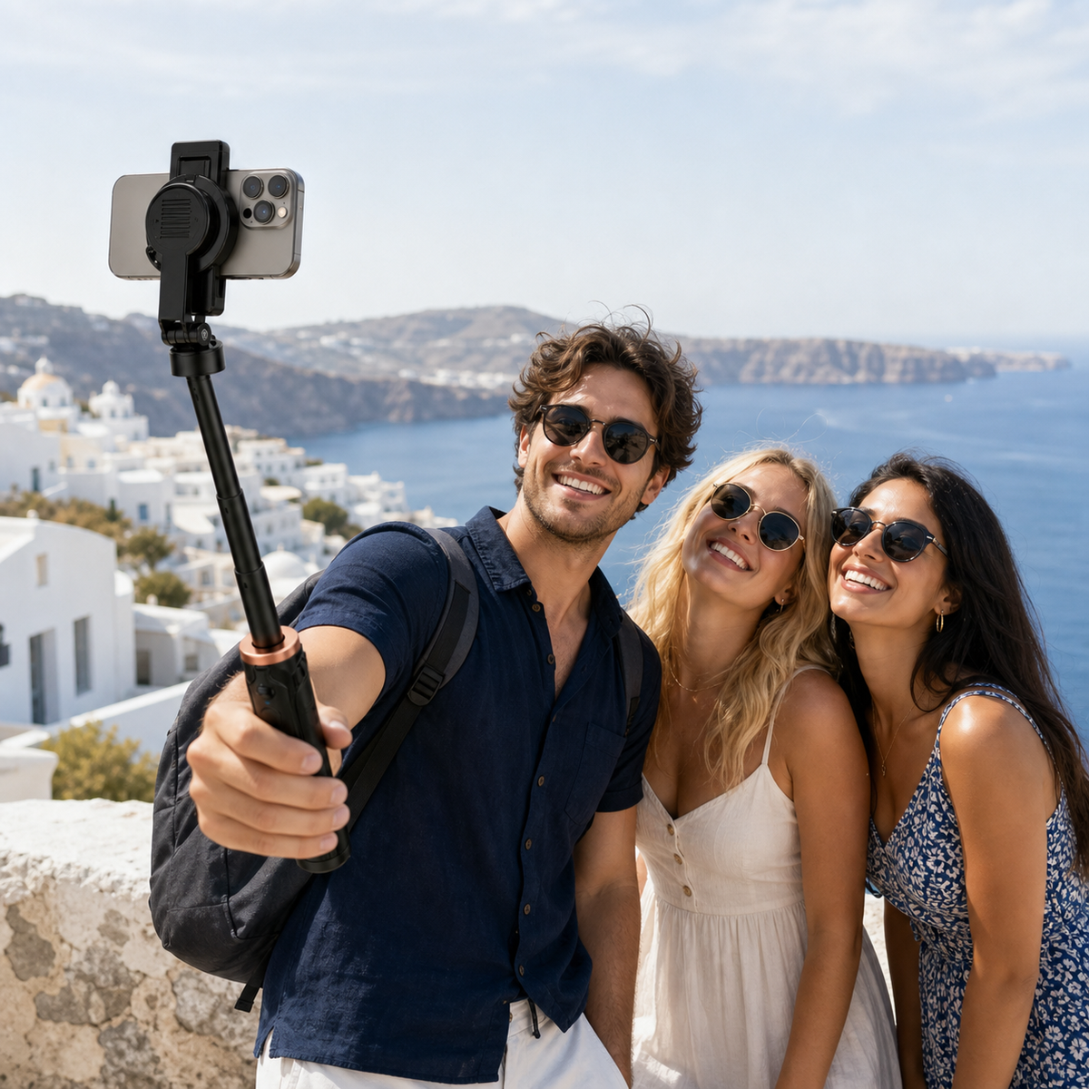 Liveniq extended as a selfie stick for travel and group photos