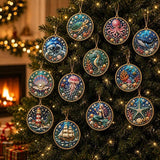 Finished ocean-themed pearl-style ornaments hanging on a Christmas tree