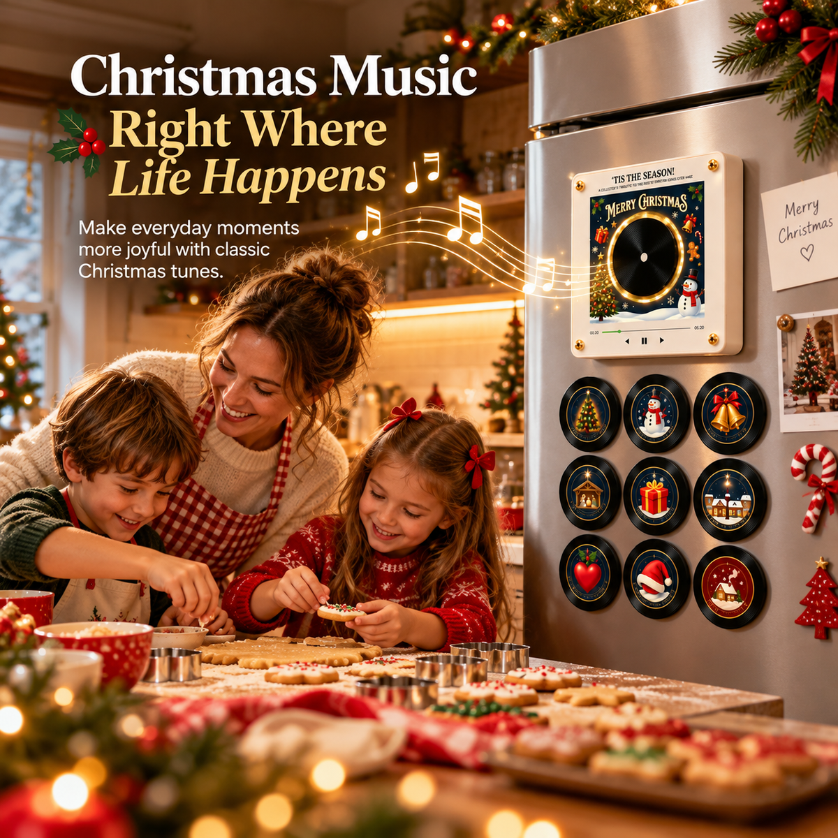 Christmas NFC music player in a family kitchen