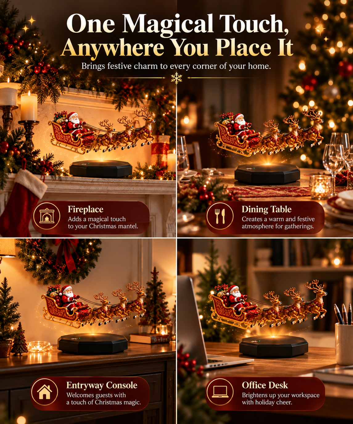 Santa’s flying sleigh displayed in Christmas home décor